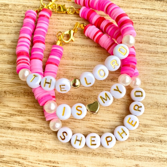 Hand Crafted Jewelry - Handmade Pink Hot Pearl Christian The Lord is my Sphered Beaded Faith Bracelets,